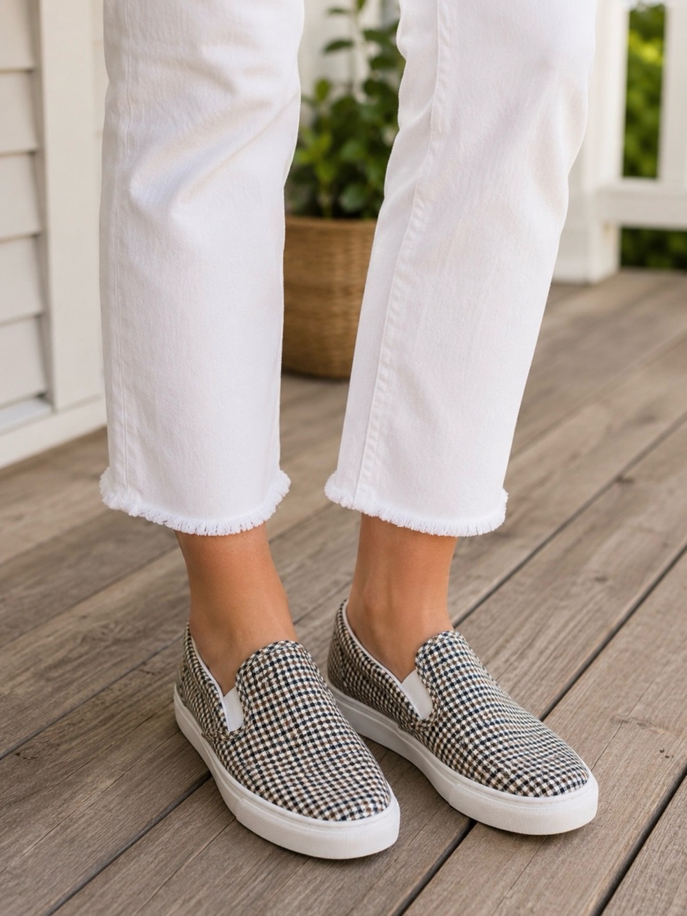J.Crew Slip On Sneakers Womens 9.5 Plaid Check Canvas Casual Shoes
